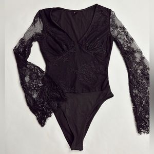 Black Lace Long Sleeve Bodysuit